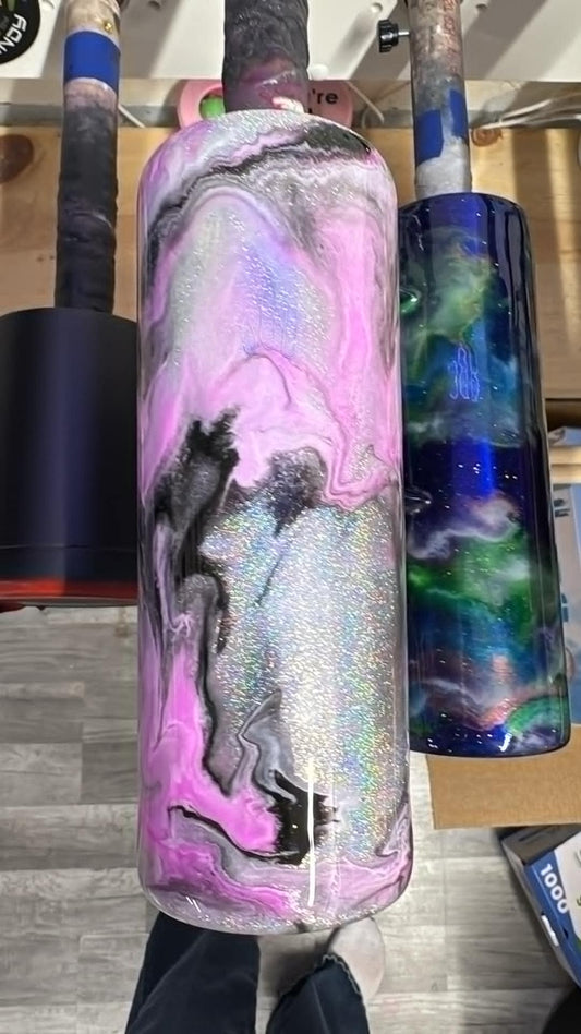 1385 ~ 22oz Polar Camel Skinny ~ kingdom come glitter base pink swirl and alloy