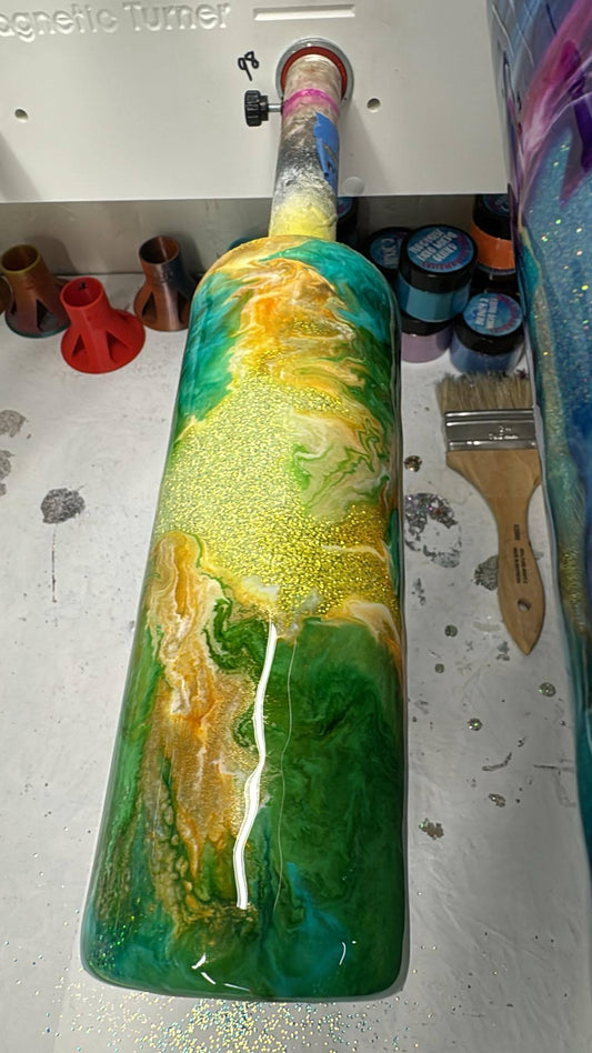 1559 ~ 20oz Skinny ~ bubble glitter green yellow ~ amy f