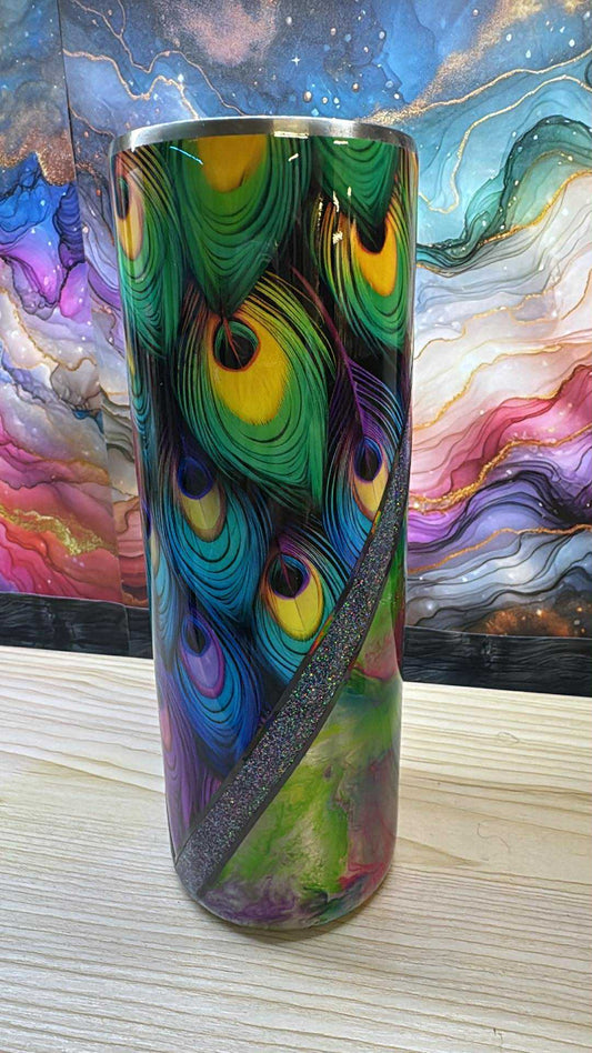 1669 ~ 20oz Skinny ~ PEACOCK FEATHERS V
