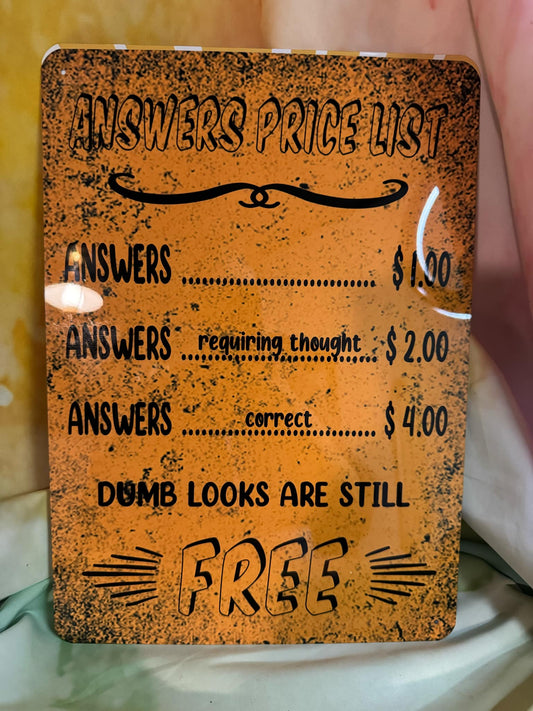 ANSWERS PRICE LIST