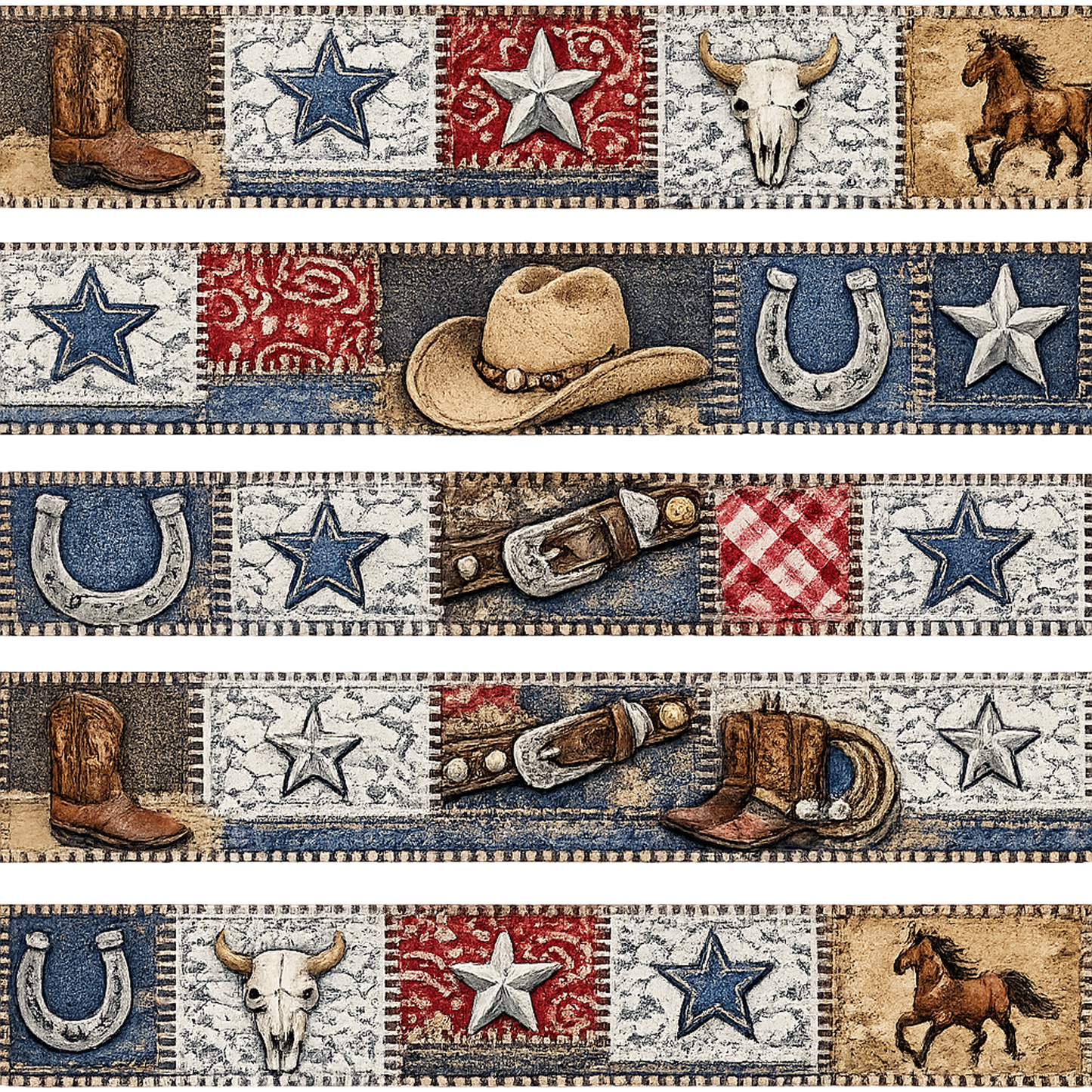 WESTERN DENIM PATCHWORK STRIPS 1